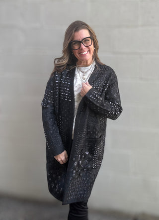 Black Patchwork Coatigan by Liverpool