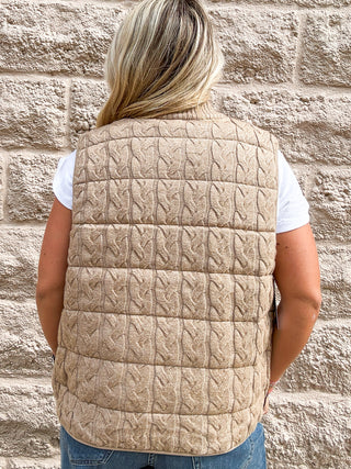 Reversible Zip Front Quilted Sweater Vest Harvest Khaki by Liverpool