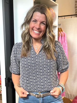 Eyelet Scalloped Stripe Band Top