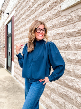 Puff Sleeved Jacket in Navy by Liverpool