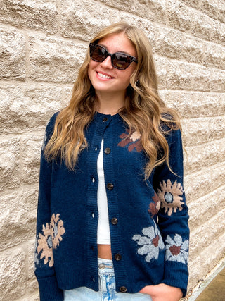 Floral Soft Cardigan - Navy Combo by Dex