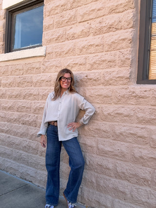 Taupe Stripe Button Down Shirt by Dex