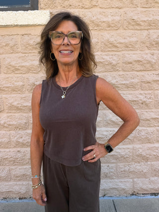 Sloane Jersey Muscle Tank - Dark Chocolate