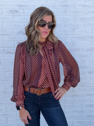 Long Sleeve Woven Blouse W Neck Tie by Liverpool
