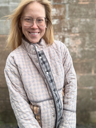 Mixed Media Plaid Quilted Jacket