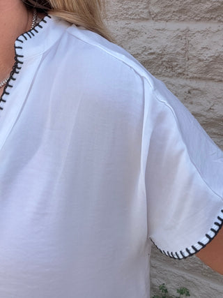 Whipstitch Drop Shoulder Top Soft White