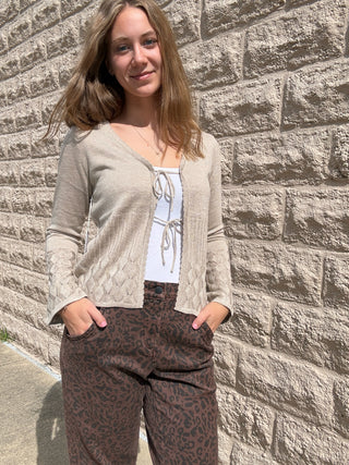 Front Tie Cardigan - Oatmeal