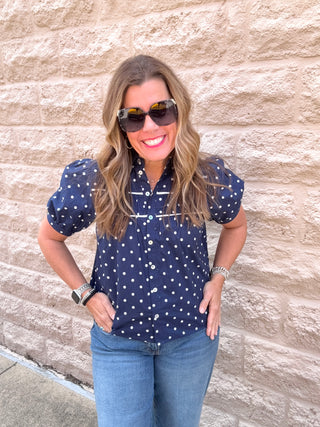 Navy Dot Top