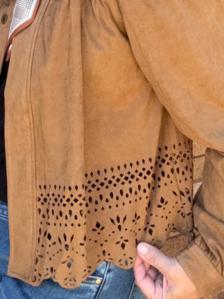 Puff Sleeve Jacket W/ Laser Cut Hem - Caramel
