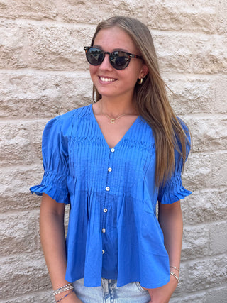 Tucked Detail Button in Blue