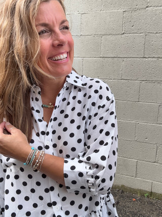 Polka Dot Button Front Top White & Black