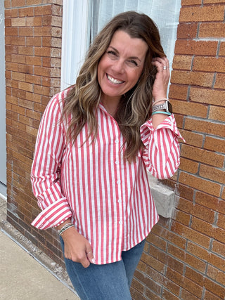Suzy Striped Button Down Red