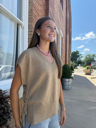 Vneck Dolman Popover Sweater W/ Ties - Hrvst Khki Mlng