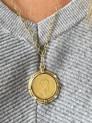 Queen Gold Coin Necklace w/ Crystals