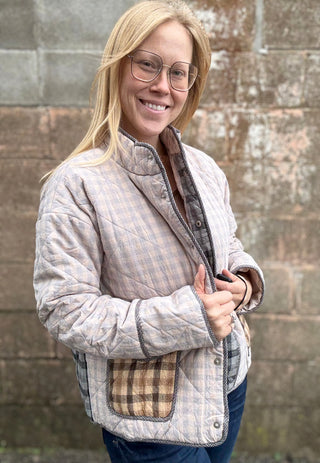 Mixed Media Plaid Quilted Jacket