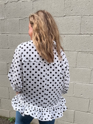 Polka Dot Button Front Top White & Black