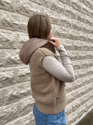 Hooded Boucle Vest - Beige by Dex