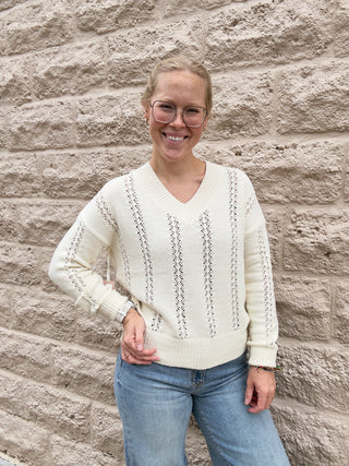 Ecru V-neck Sweater by Dex