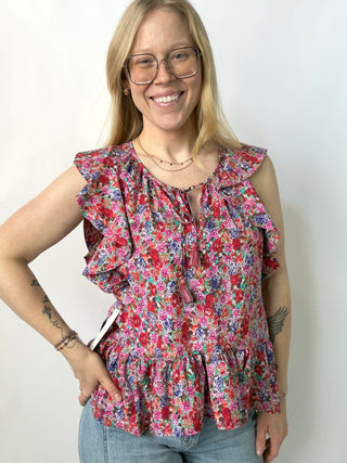 Floral Flutter Sleeve Top by Liverpool