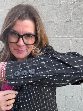 Fitted Blazer Black & White Windowpane by Liverpool