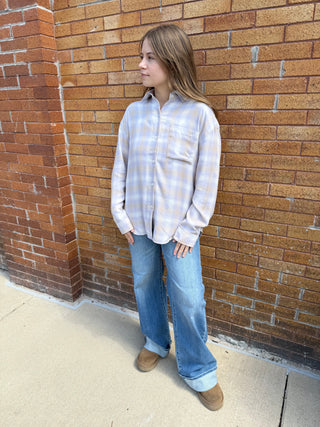 River Plaid Button Up Lavender Ice