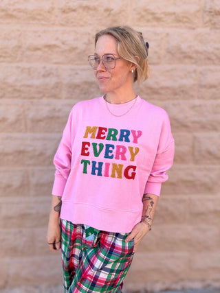 "MERRY EVERYTHING" RELAXED SWEATSHIRT,CANDY PINK