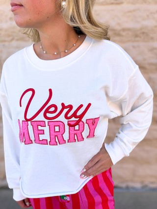 "VERY MERRY" LOUNGE SWEATSHIRTS,IVORY