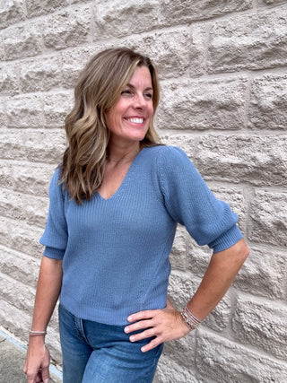 Steel Puff Sleeve Sweater by Dex