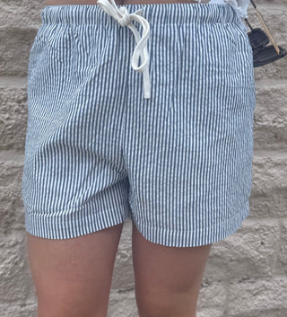 Navy Striped Drawstring Shorts