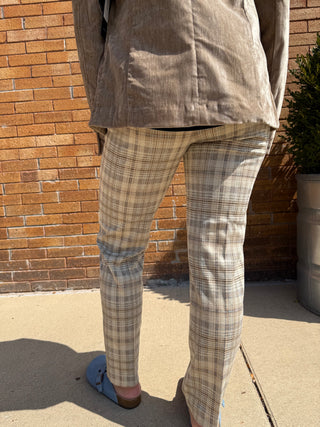 High Rise Kelsey Taupe & Blue Plaid by Liverpool