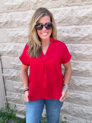Drop Shoulder Top Red