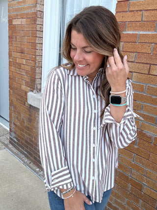 Suzy Striped Button Down Brown