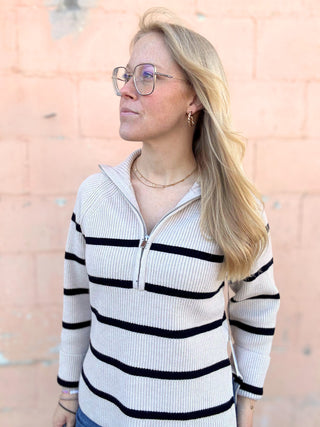 Oat & Black Half Zip Sweater