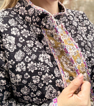 Mixed Media Quilted Jacket Black