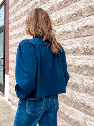 Puff Sleeved Jacket in Navy by Liverpool