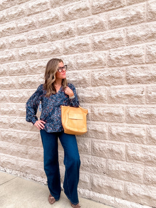 Long Sleeve Woven Blouse - Blue/Brown by Liverpool