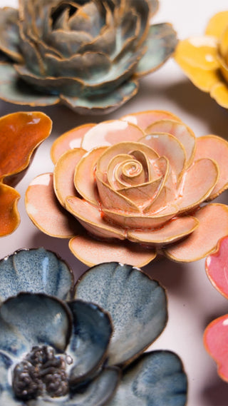 Peach Pink Cloni Ranunculus Ceramic Flower