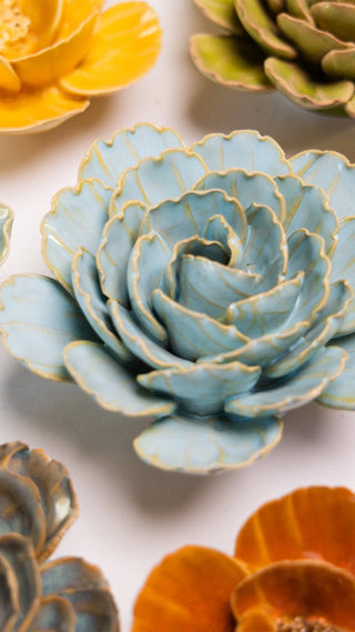 Robin's Egg Blue Keiko Peony Ceramic Flower