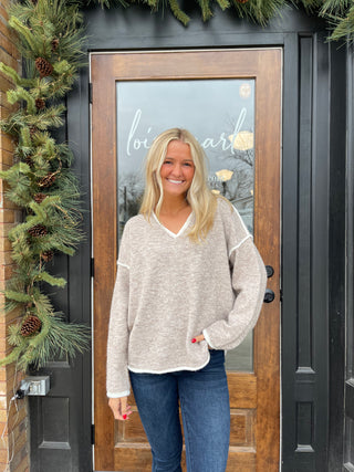 Cozy V neck Sweater Taupe