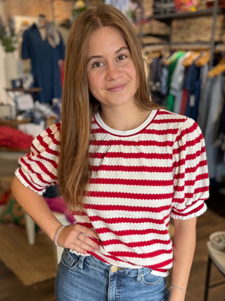 Rainey Red Short Sleeve Knit Top