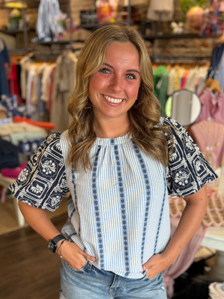 Jini Bubble Sleeve Navy Top