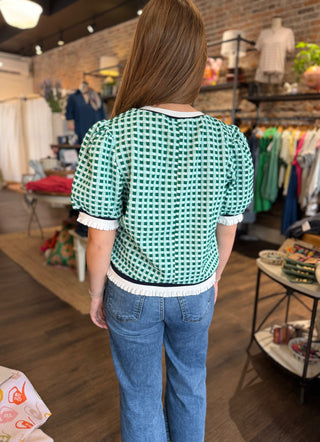 Tia Textured Gingham Knit Top
