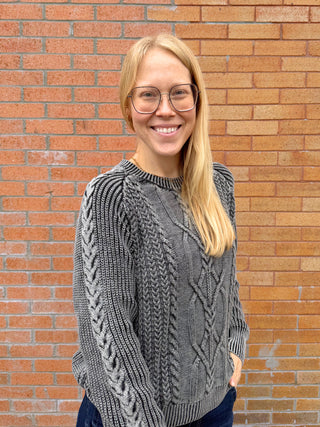 Gray Washed Cable Sweater