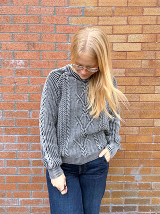 Gray Washed Cable Sweater