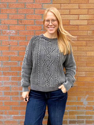 Gray Washed Cable Sweater