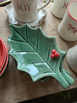 Stoneware Holly Dish