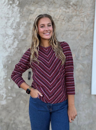 Burgundy Multi Stripe Top by Liverpool