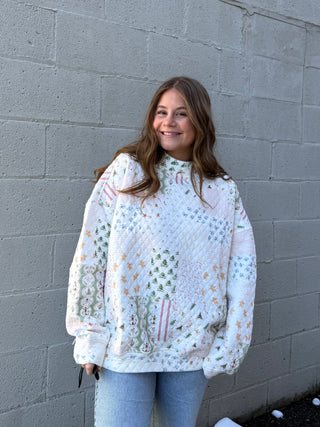 Christmas Holiday Quilted Mockneck Sweatshirt