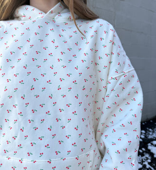 Blank Ivory Cherries All Over Hoodie