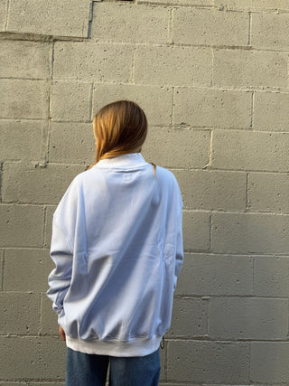 Blue and White Mini Striped Mockneck Sweatshirt